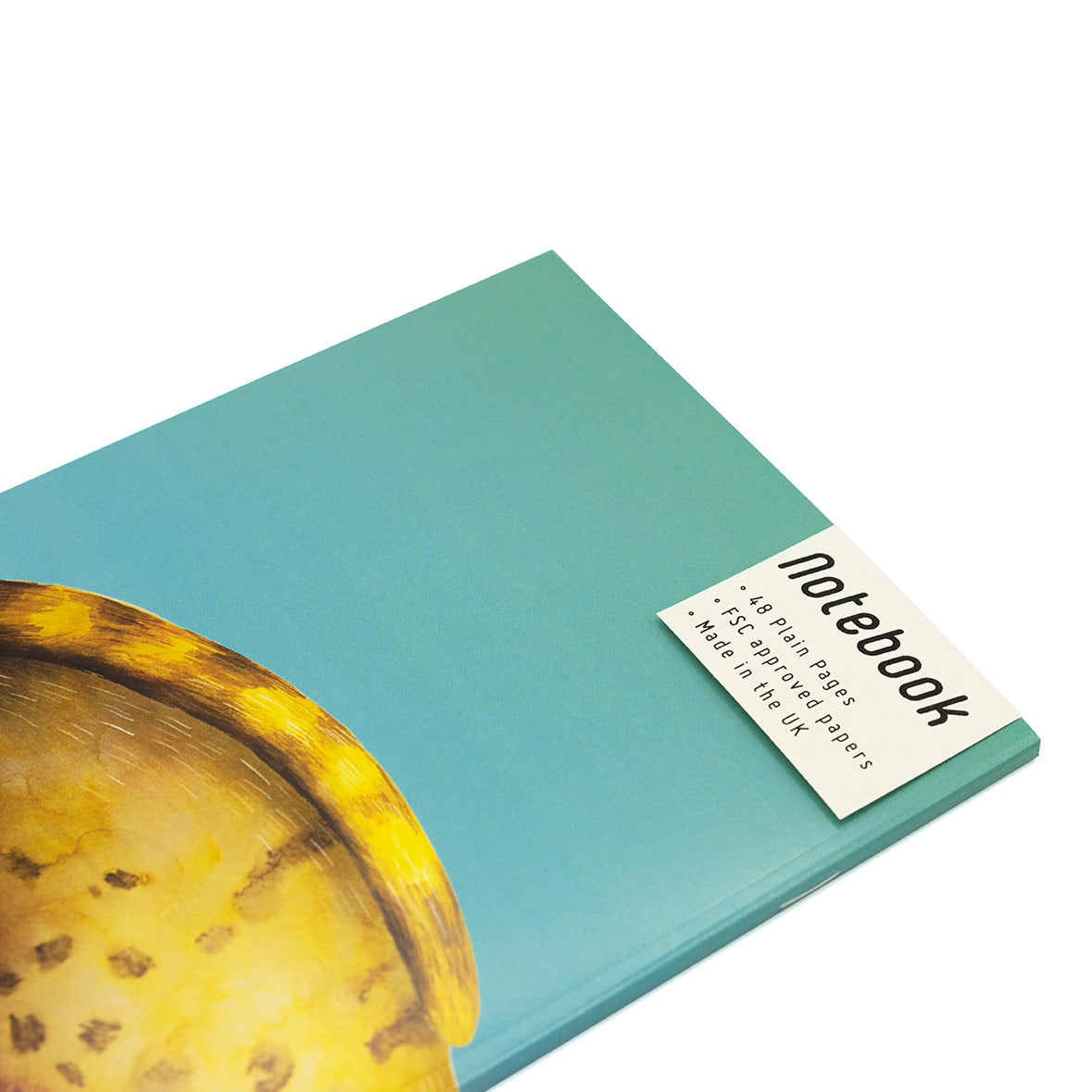 Teal notebook with a cat illustration on a white background