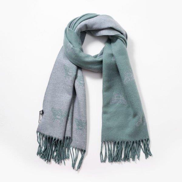Petrol and grey bee scarf on white background.