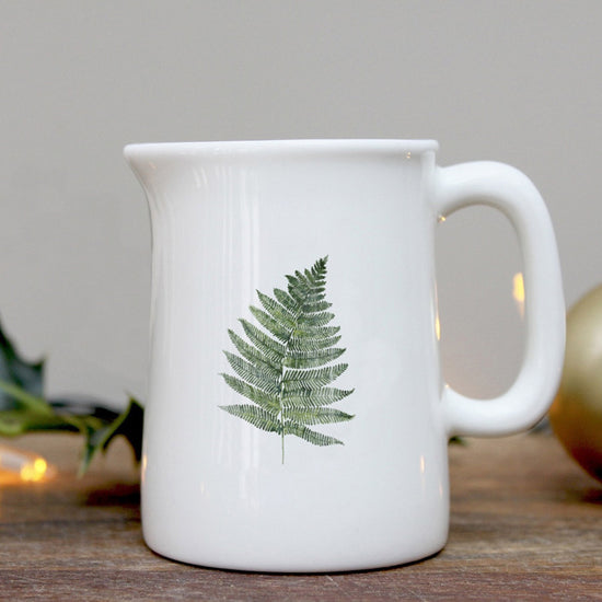 Mini porcelain jug with a watercolour painting of a fern