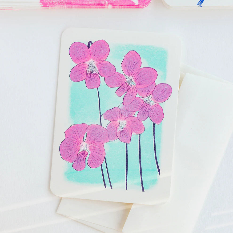Wild Violet Risograph Greetings Card