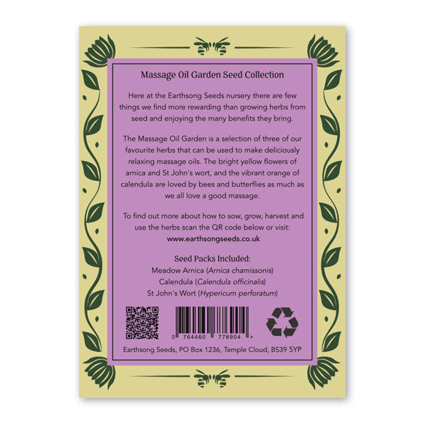 Reverse label of packaging for seeds, featuring a yellow and green floral illustrated border. Featuring information about the product.