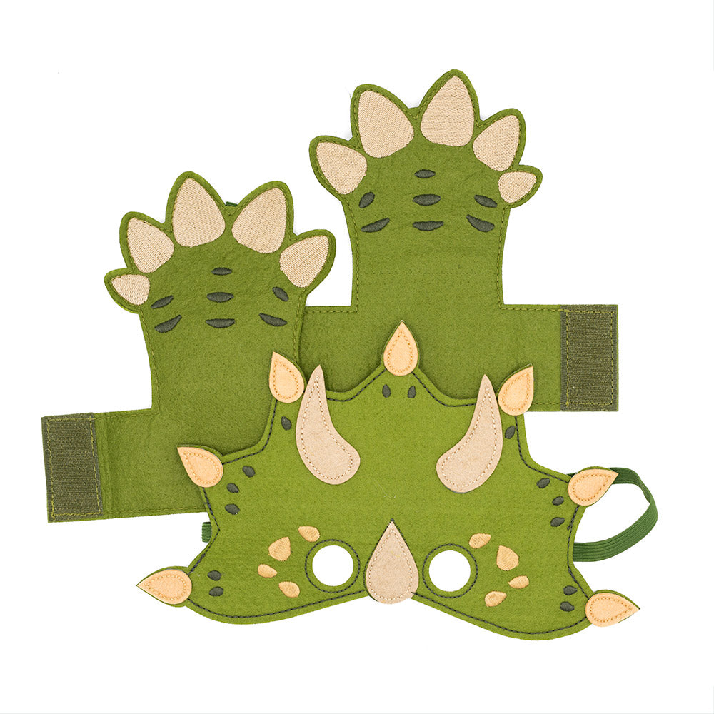 Triceratops mask and claws kit against white background