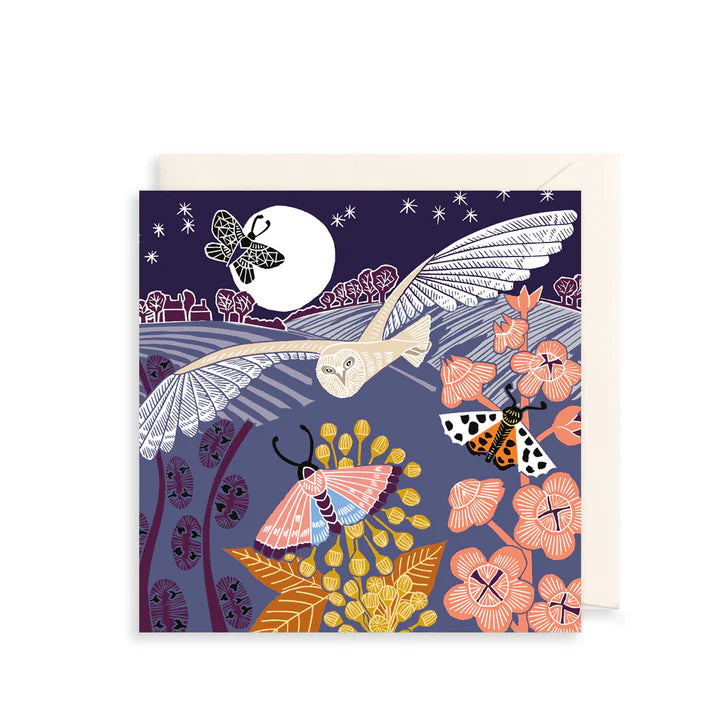 Owl & Moths Greetings Card