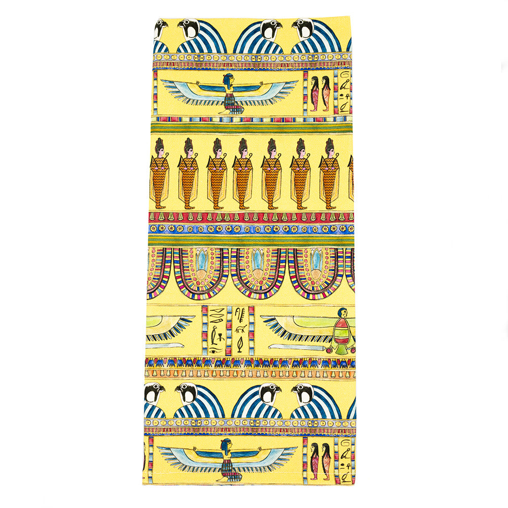 Egyptian tea towel front folded view without the white belly band around the middle.