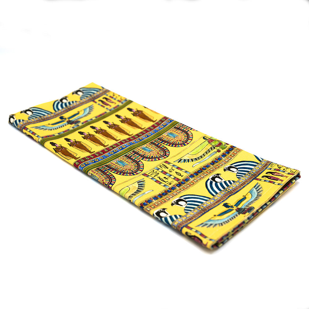 Egyptian tea towel angled side view folded view without the white belly band around the middle.