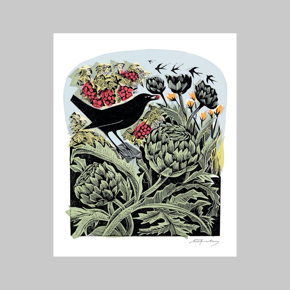 Blackbird and Artichoke Greetings Card
