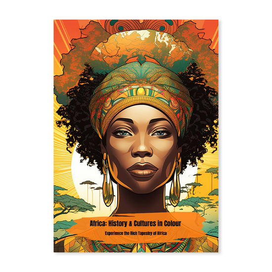 The book cover showcases a vibrant illustration of a woman with a headwrap and large earrings, set against a landscape background.