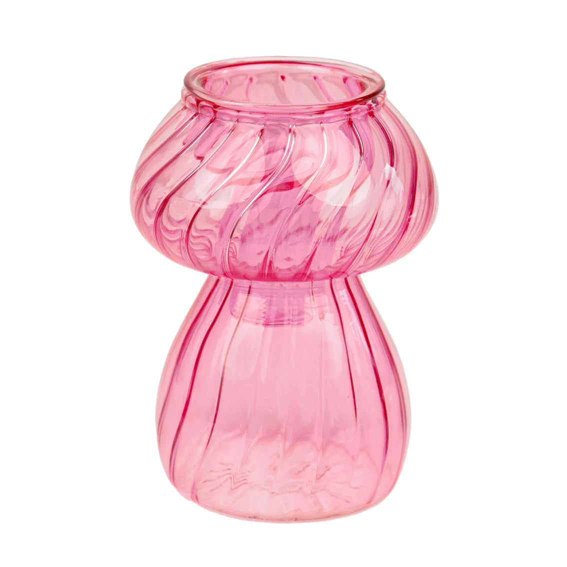 Mushroom shaped glass candle in soft pink.