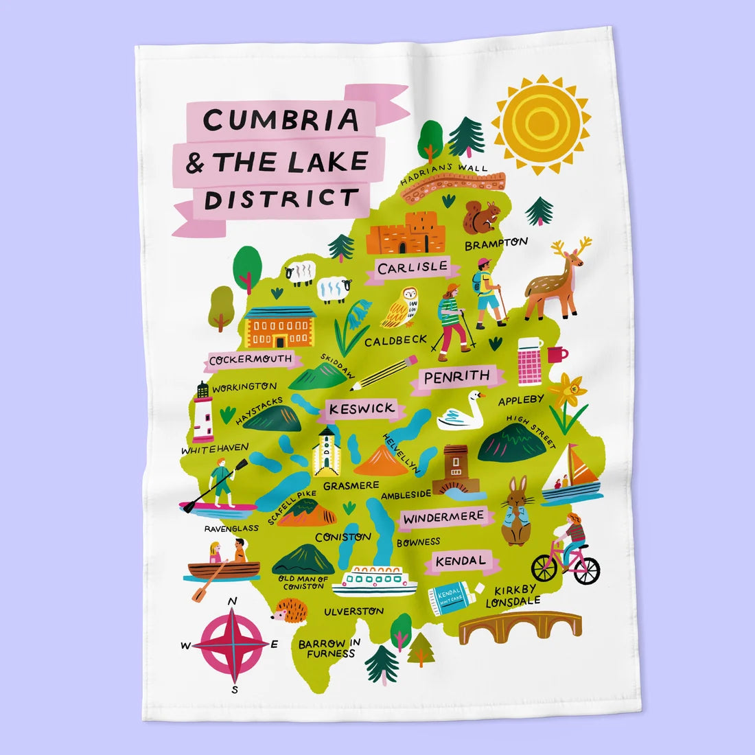 Cumbria & Lake District Map Tea Towel - Lauren Radley
