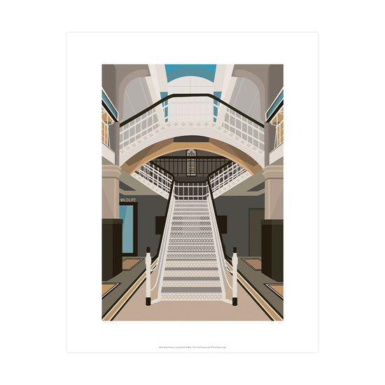 Print illustration of of the Living Worlds gallery at Manchester Museum.