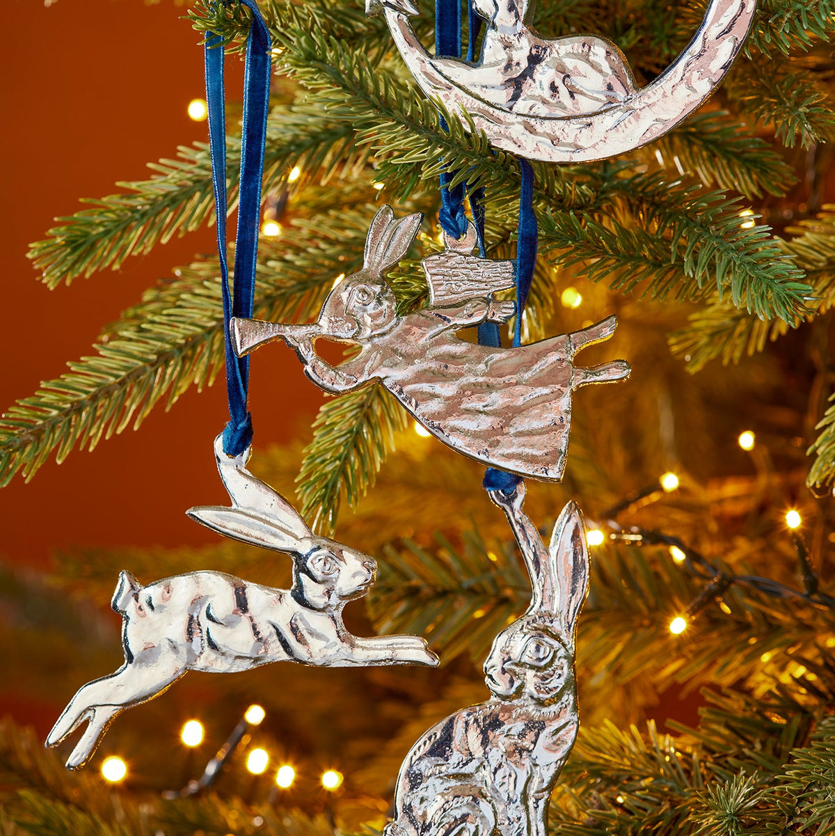 Silver Leaping Hare Hanging Decoration