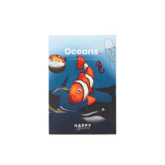 Oceans flash cards pack seen from the front on a white background.