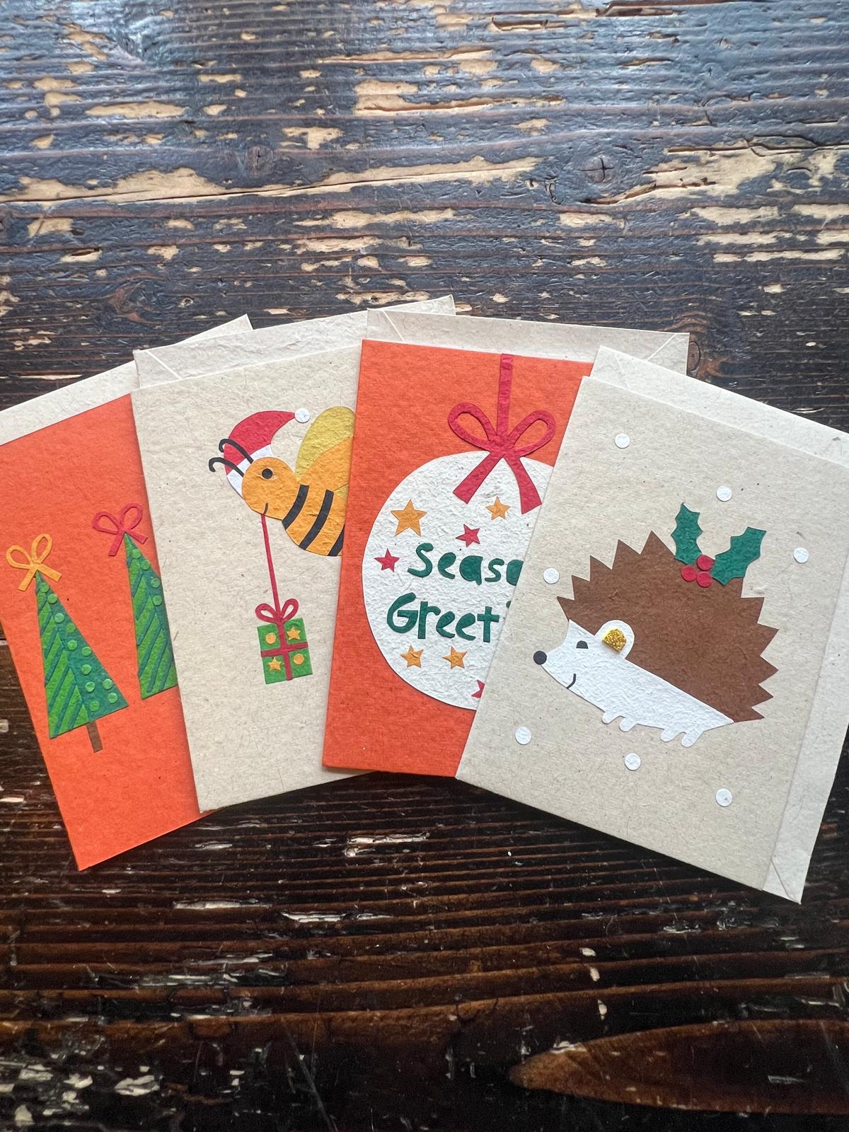 Handmade Christmas Greetings Card - Pack of 4