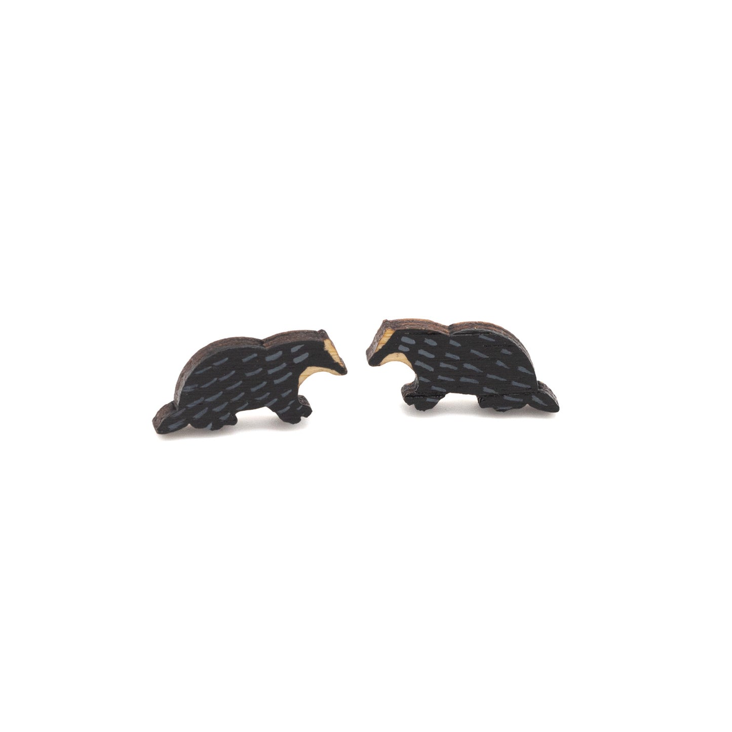 Bamboo stud earrings in the shape of a badger