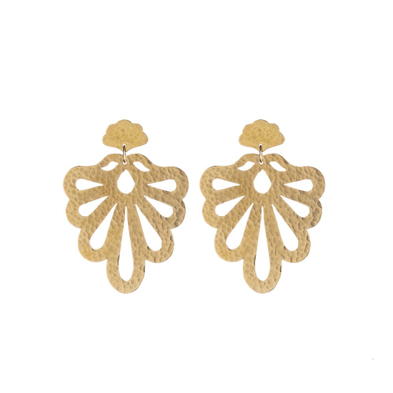 Lobed cutout earrings in an upside down fan shape.