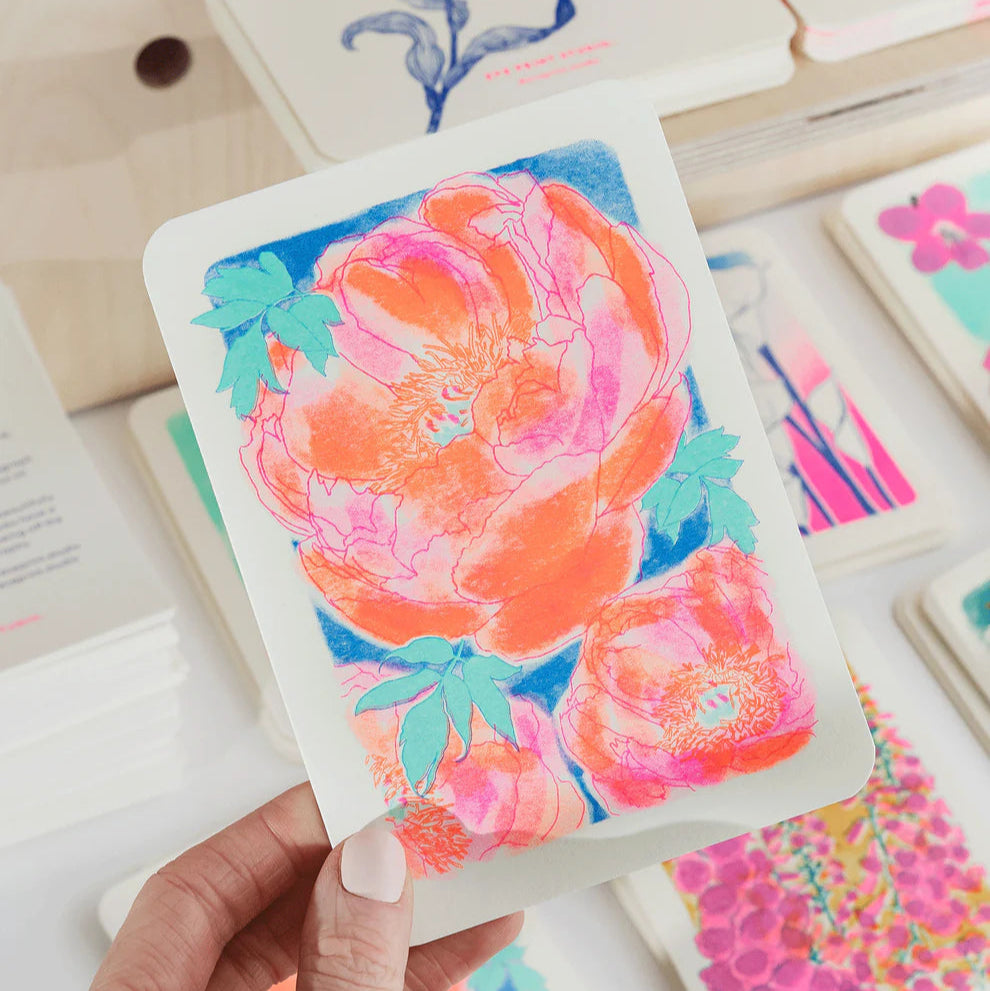 Peony Risograph Greetings Card