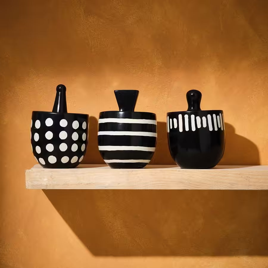 Black Lidded Soapstone Pots
