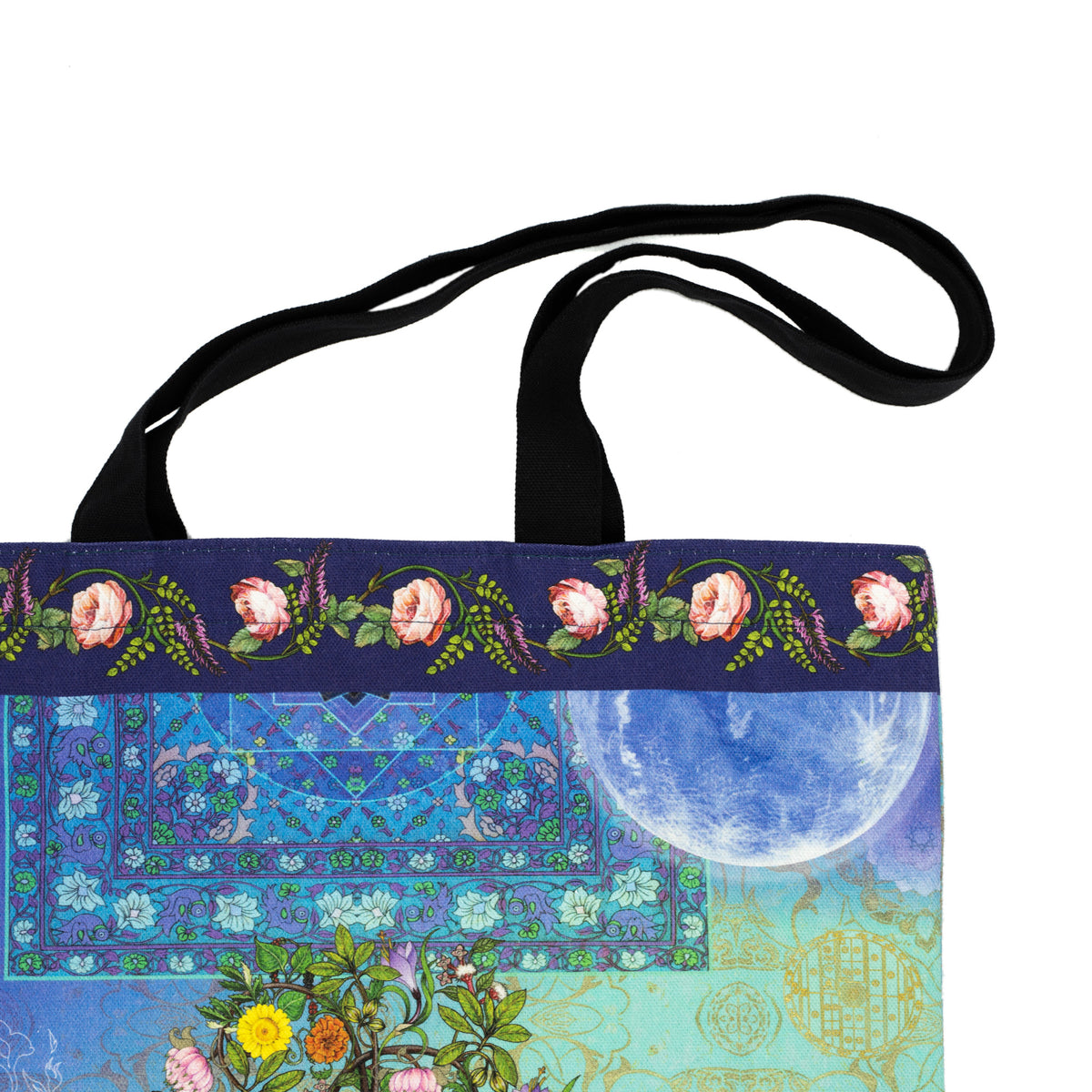 Crop of a photograph of Tea Towel featuring Singh Twins Knowledge Design. A tree at the centre followed by illustration and photo montage.