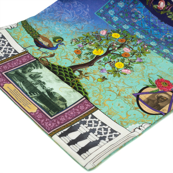 Tea Towel featuring Singh Twins Knowledge Design. A tree at the centre followed by illustration and photo montage.