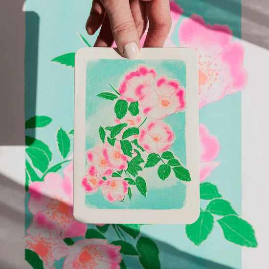 Wild Rose Risograph Greetings Card