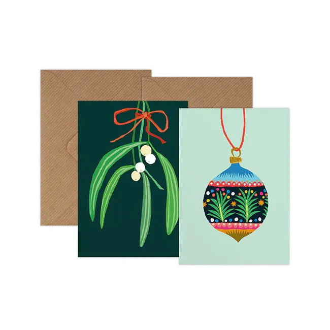 Bauble & Mistletoe Mini Greetings Card Pack