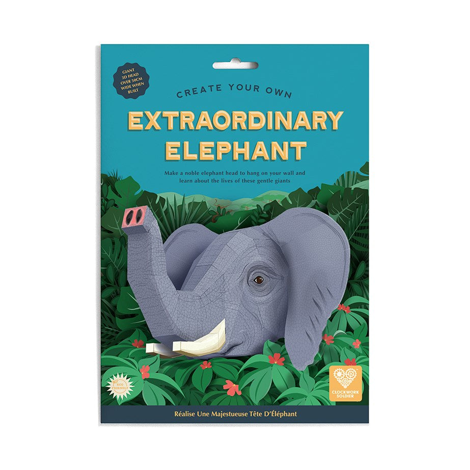 The front of the extraordinary elephant head pack with a graphic of the elephant head looking out from amongst red flowers and leaves.