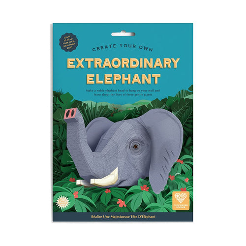 The front of the extraordinary elephant head pack with a graphic of the elephant head looking out from amongst red flowers and leaves.