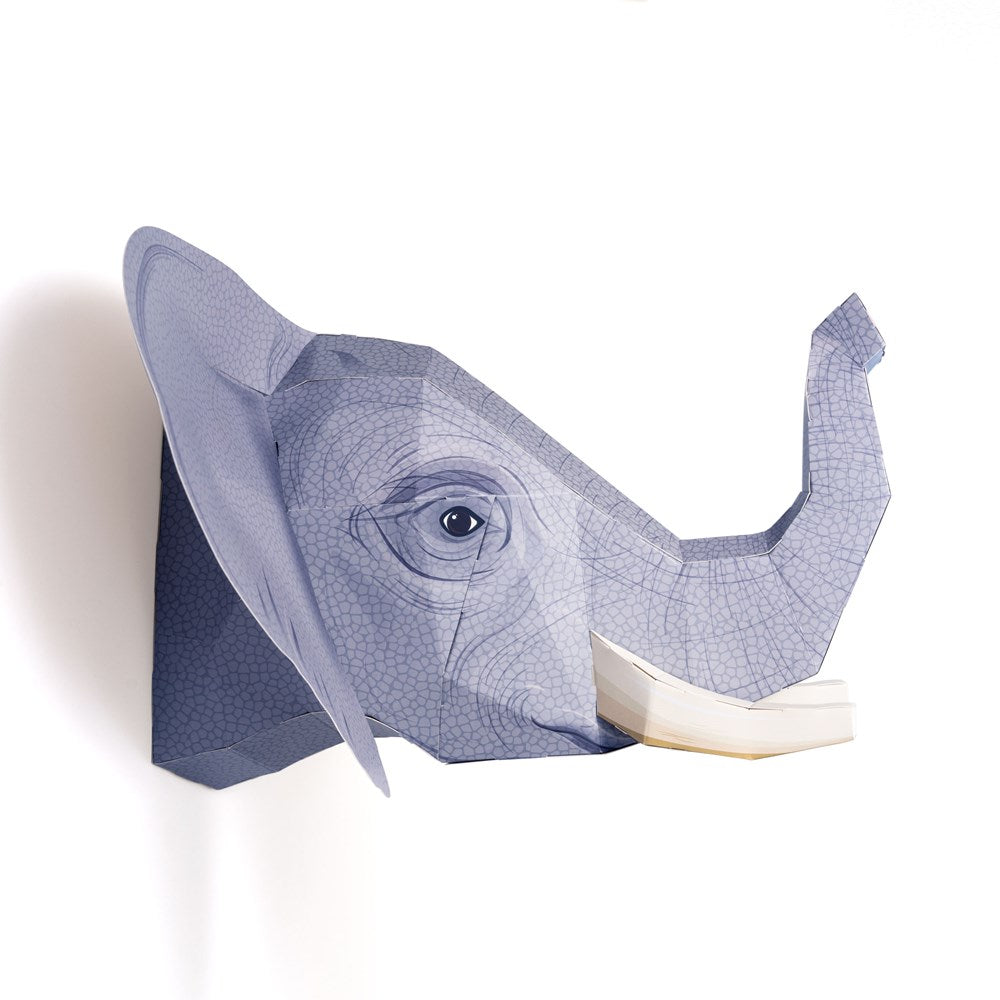 Side view of the assembled elephant head.