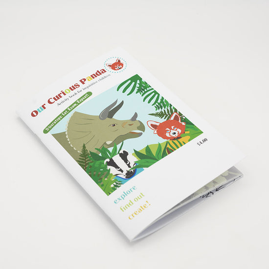 Children's activity book with animal illustrations on a white background
