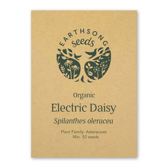 Front of card packaging for seeds, featuring Earthsong Seeds logo and information about the product.