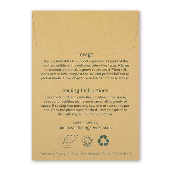 Reverse of card packaging for seeds, featuring information about the product