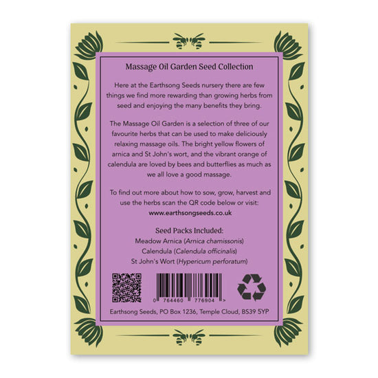 Reverse label of packaging for seeds, featuring a yellow and green floral illustrated border. Featuring information about the product.