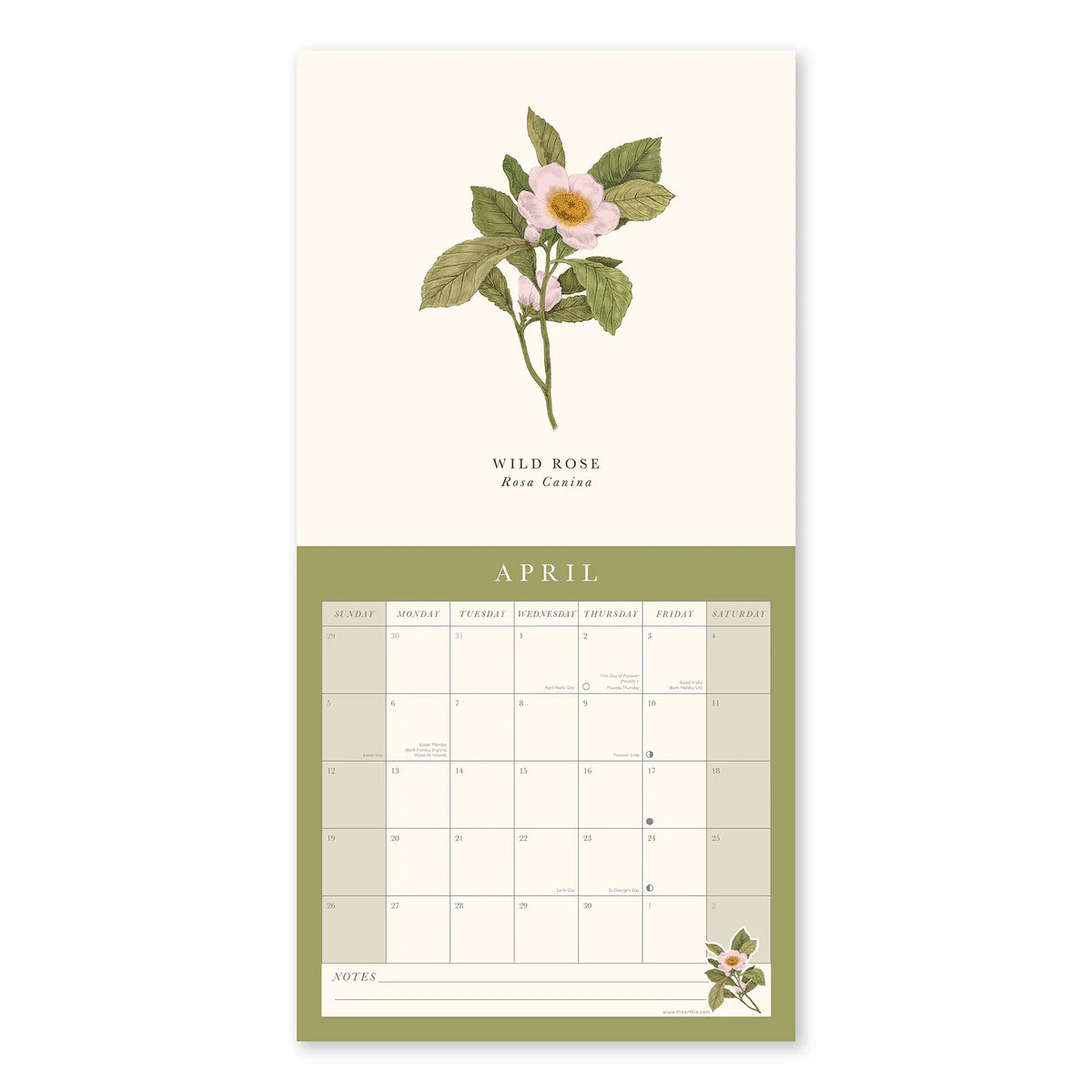 Calendar with floral design on a white background