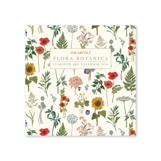 Flora Botanica art calendar with botanical illustrations on a white background