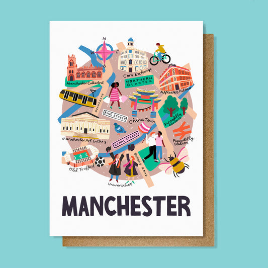 Manchester Map Greetings Card
