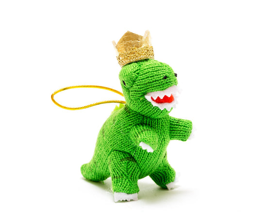 Party crown T. rex in green knit.