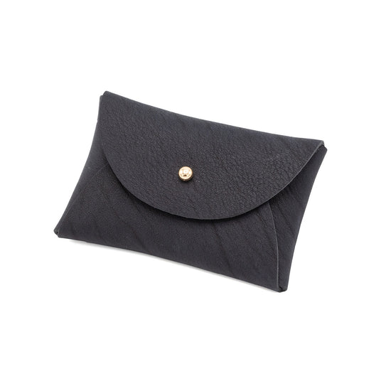 Rectangular leather purse in navy with gold button.