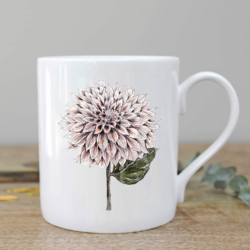 Mug with an illustration of a Dahlia flower