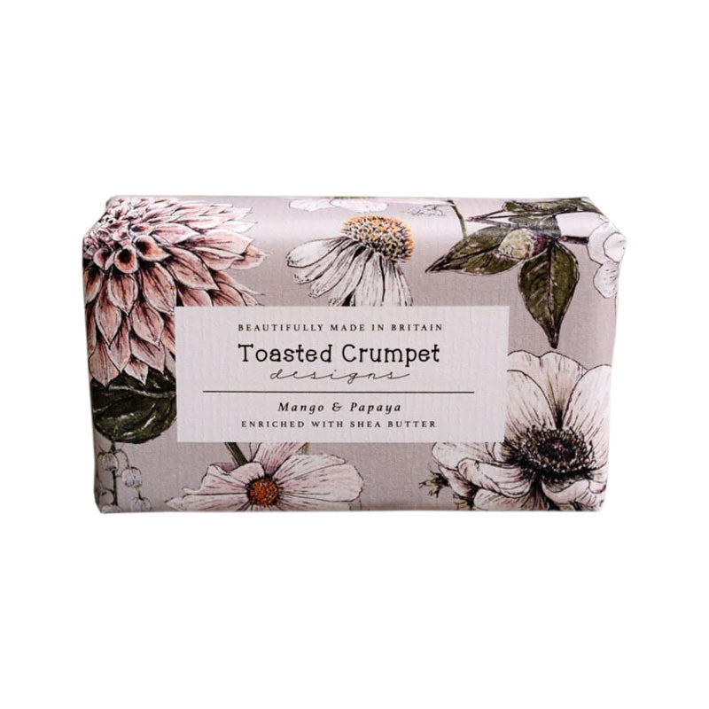 Soap with floral Toasted Crumpet packaging.
