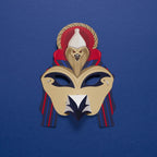 Horus mask in golden colours with a serpent head springing from between the eyes.