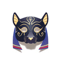Bastet head mask with pointy short ears and blue hair.