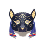 Bastet head mask with pointy short ears and blue hair.