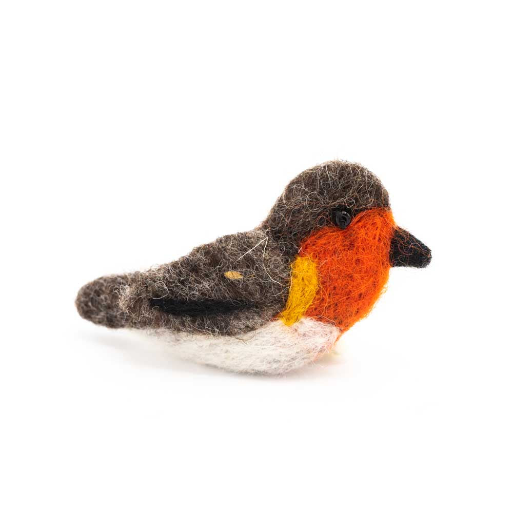Load image into Gallery viewer, Felted robin brooch in brown beige and orange.
