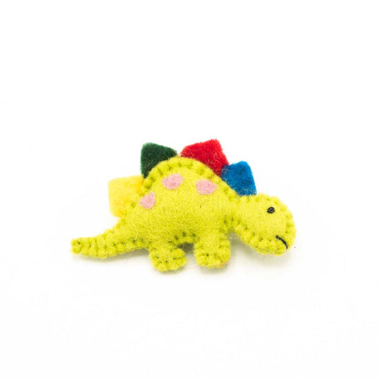 Load image into Gallery viewer, Lime green felted stegosaurus brooch against a white background.
