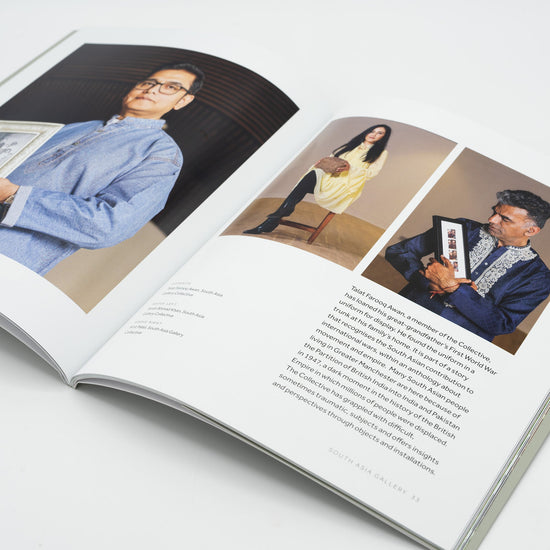 Load image into Gallery viewer, inside view of the English languaged guidebook with three photographs of people.
