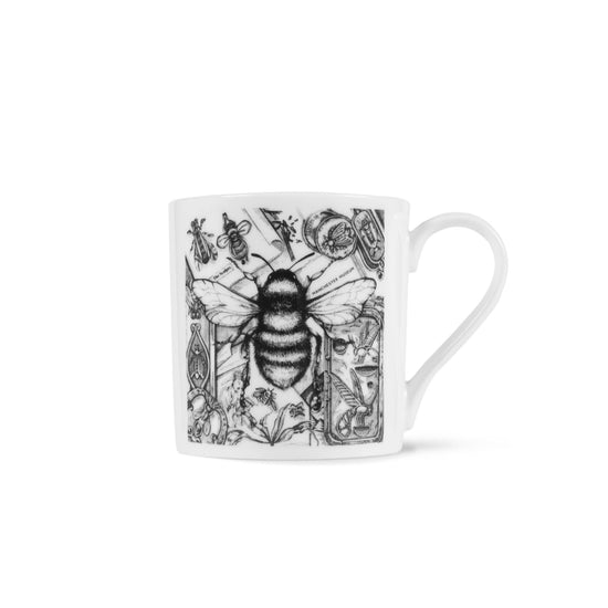 Bespoke Bee illustration on a white bone china mug.
