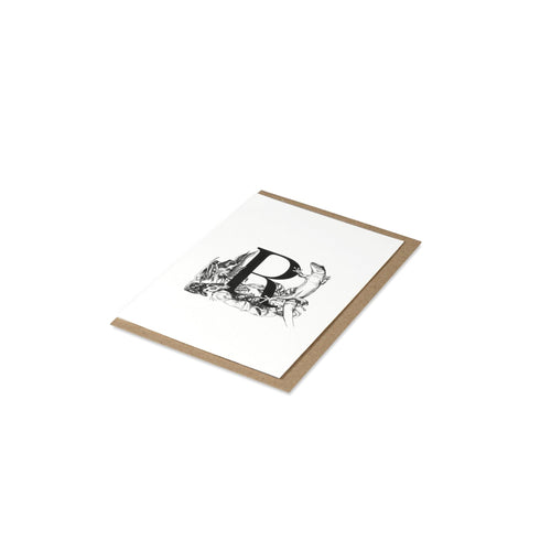 Letter R card seen at an angle.