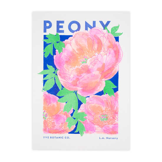 A risograph print featuring the Peonie flower - white background