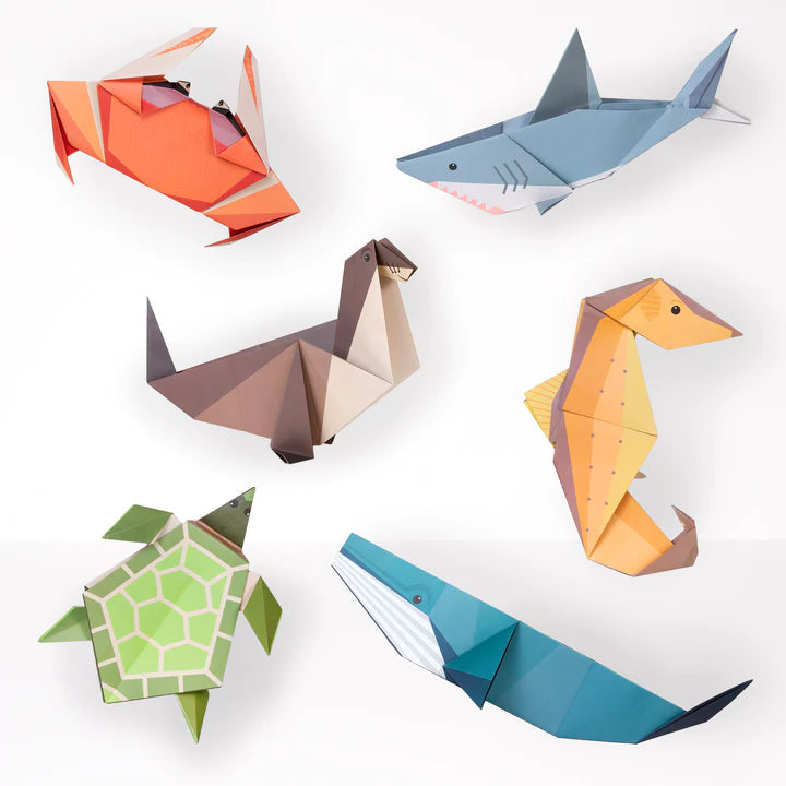 Overview of all six origami ocean animals once assembled.