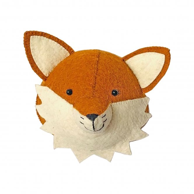 Front view of the felted fox cub head.